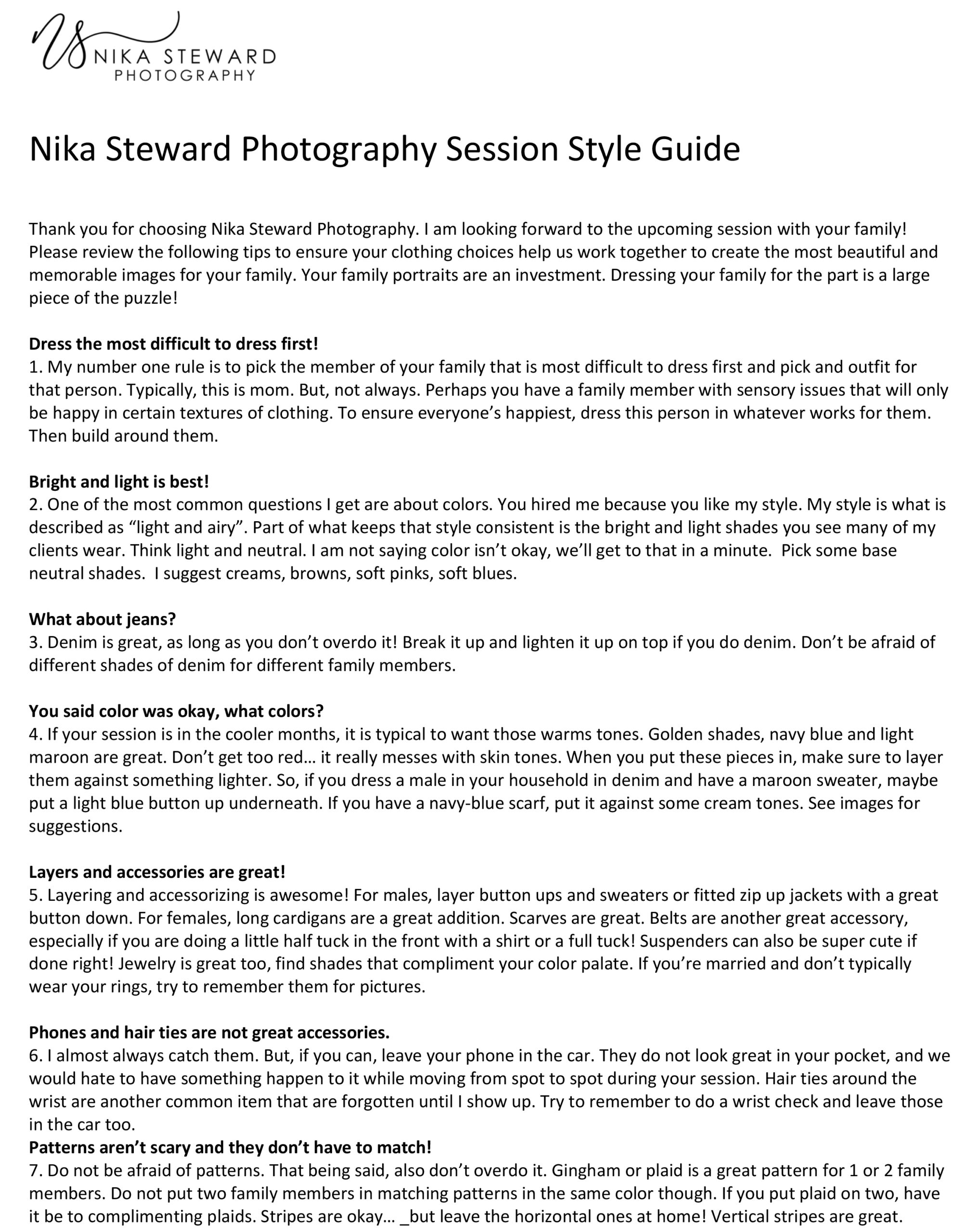Style Guide Nika Steward Photography